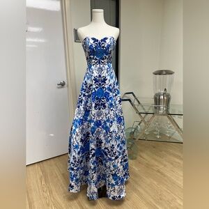 TLC Elegant Blue and White Strapless Dress